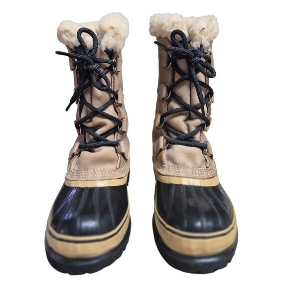 Sorel Caribou Buff Black Wool Blend Liners Waterproof Winter Boots Women's 9 - Picture 2 of 5